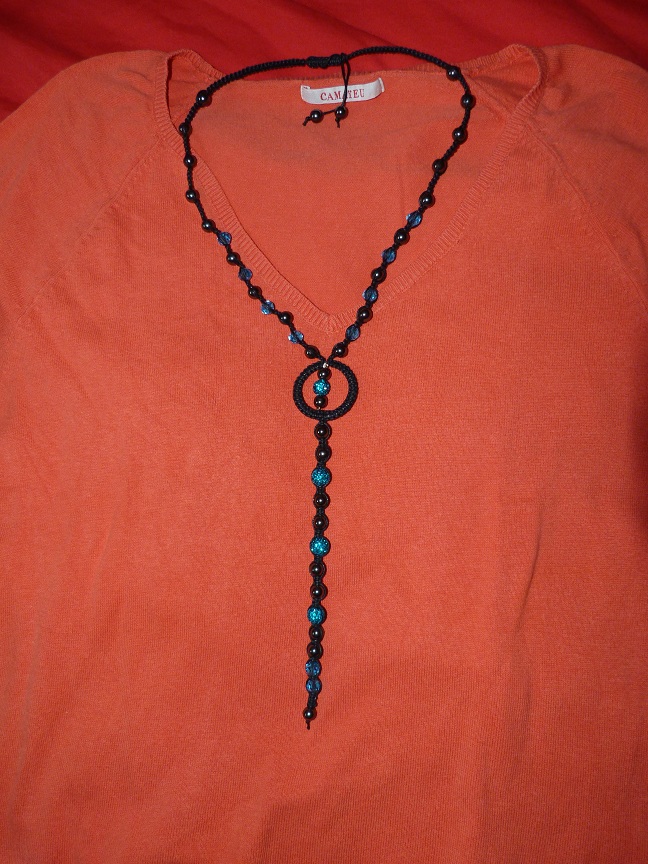 Collier sautoir macramé turquoise