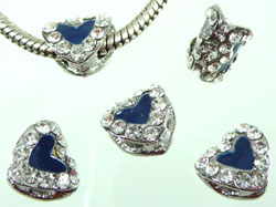 perle fantaisie / coeur bleu + strass