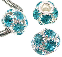 Perle fantaisie / strass boule aigue-marine bleu